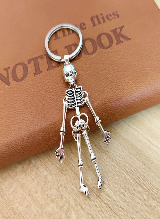 Meimimix Gothic Skull Skeleton Charm Keychain for Men and Women Halloween Gifts (Silver) - Image 3
